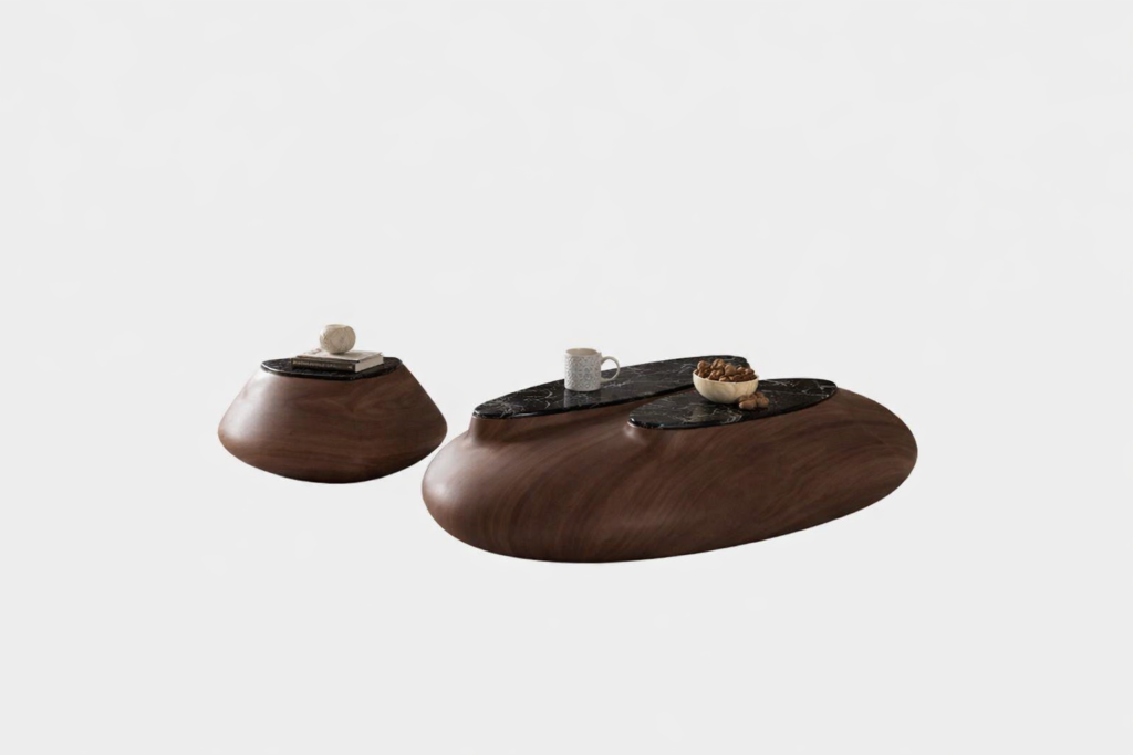 Modern Marble Coffee Table Set – Walnut Wood Center Table Dubai UAE