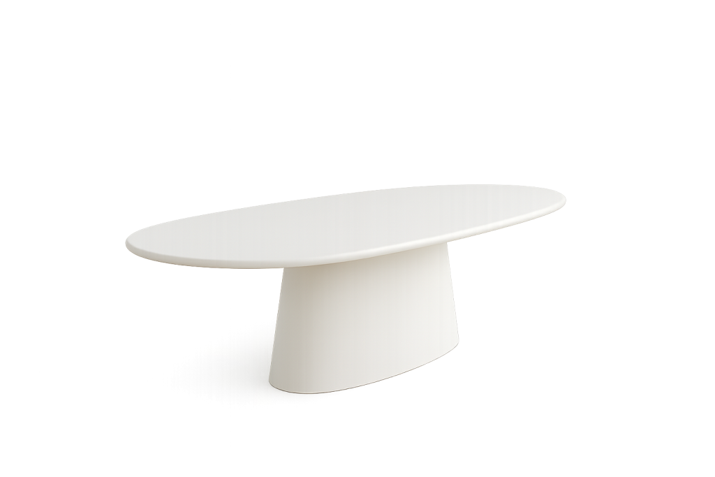Modern Oval Microcement Dining Table with Sculptural Base