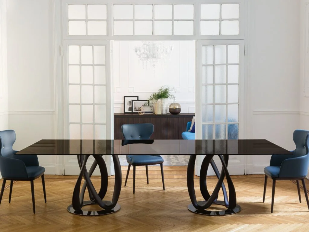 Large dining table in a villa dining room